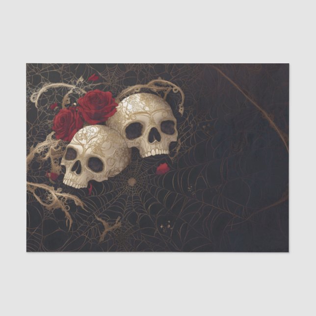 Papel De Seda Design de Skulls e rosa vermelha (Frente )