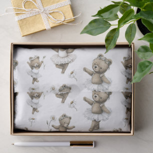 Papel De Seda Design de Urso Bailarina em Tule em Aquarela Fofa