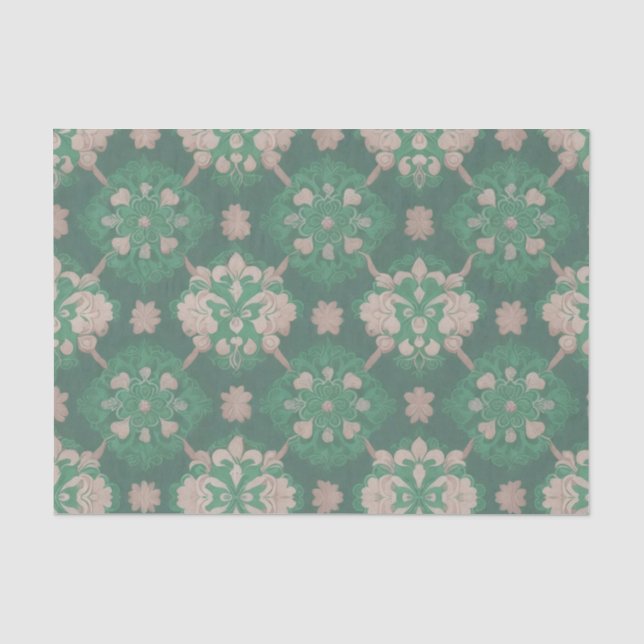 Papel De Seda Design do Estilo Vitoriano Repetitivo Verde (Frente )