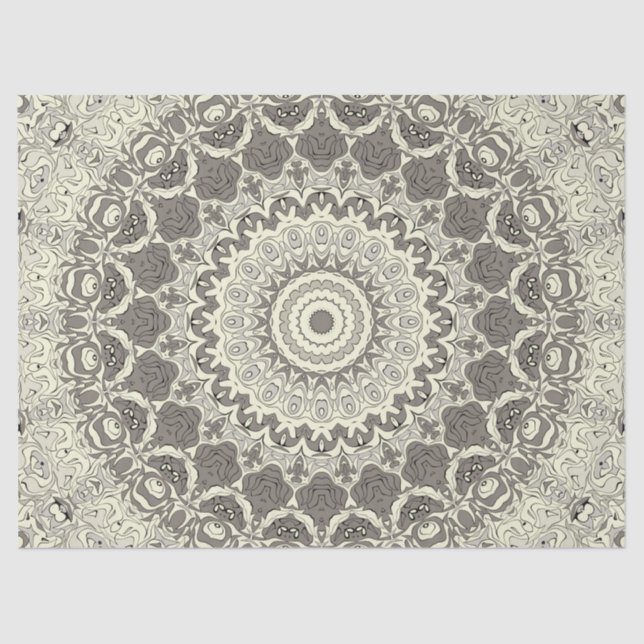 Papel De Seda Design do padrão Beige e Taupe Mandala (Frente )