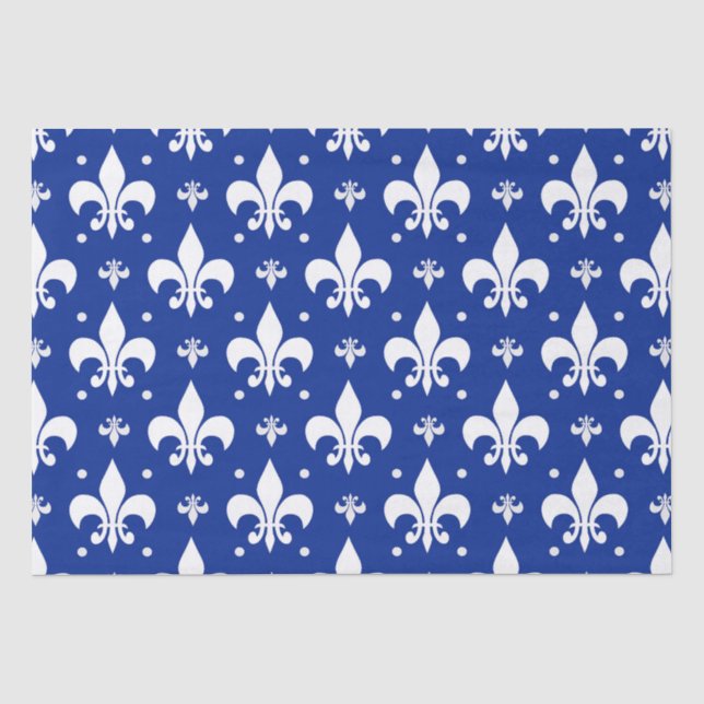 Papel De Seda Design do padrão Fleur-de-lis de fundo azul (Frente )
