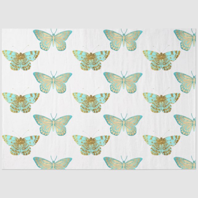 Papel De Seda Design Floral Aqua e Dourado 2 (Frente )