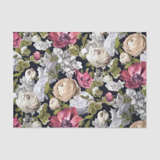 Papel De Seda Design floral com anêmonas e Rosas (Frente )