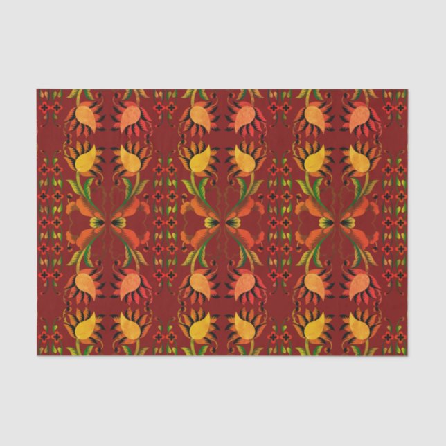 Papel De Seda Design floral de folha vermelha estoniana (Frente )