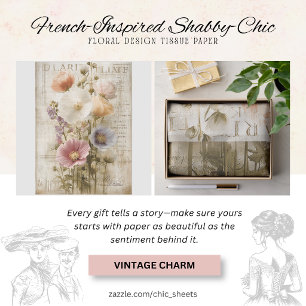 Papel De Seda Design Floral Shabby-Chic Inspirado no Francês