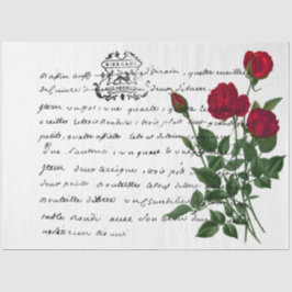 Papel De Seda Design Série 14 de Caligrafia Francesa e Rosa Verm