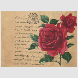 Papel De Seda Design Série 8 de Escrita Francesa e Rosa Vermelha