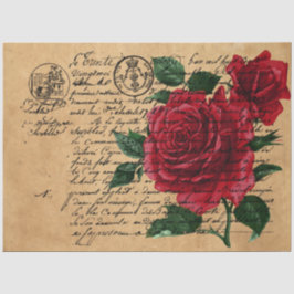 Papel De Seda Design Série 9 de Escrita Francesa e Rosa Vermelha