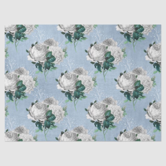 Papel De Seda Design Série Floral Azul Desgastado 1 (Frente )