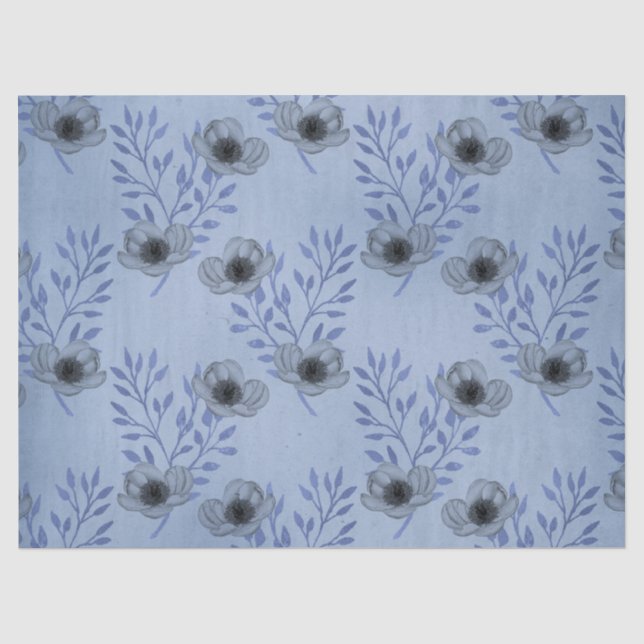 Papel De Seda Design Série Floral Azul Desgastado 3 (Frente )