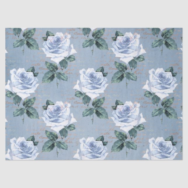 Papel De Seda Design Série Floral Desgastada Azul 1 (Frente )