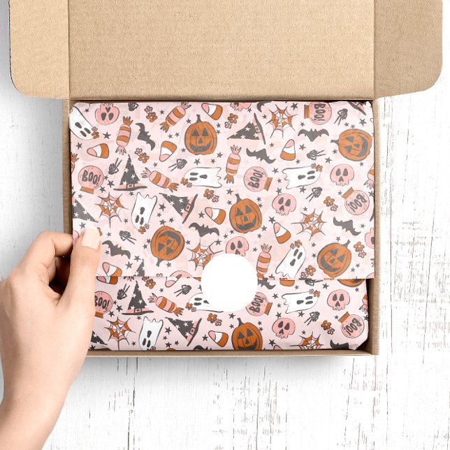 Papel De Seda Design Spooky com Pumpkins, Fantasmas e Bats (Criador carregado)