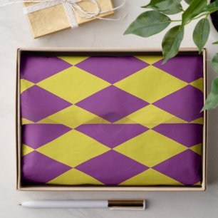 Papel De Seda Design Xadrez Arlequim Amarelo e Roxo