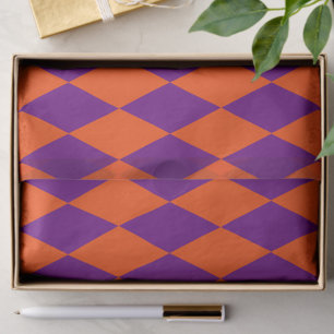 Papel De Seda Design Xadrez Harlequim Laranja e Roxo