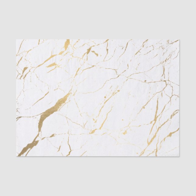 Papel De Seda Designer de mármore branco e Dourado (Frente )