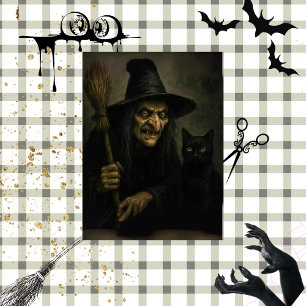 Papel De Seda Desliga a bruxa-nua e seu gato preto