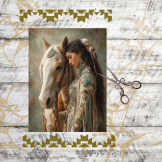 Papel De Seda Desliga a Mulher Nativa Americana e seu Cavalo