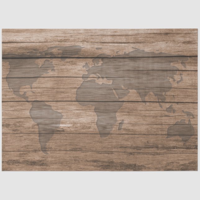Papel De Seda Desligamento 20x30 do World Map Rustic Wood (Frente )