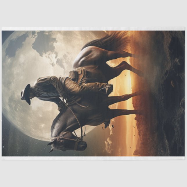 Papel De Seda Desligamento da Cena Ocidental Cowboy Moon Sunsett (Frente )