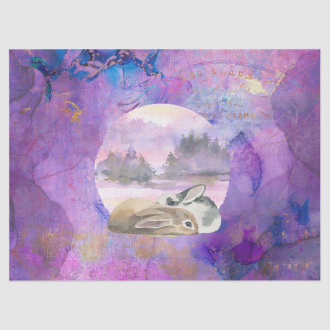 Papel De Seda Desligamento de Colagem de Bunnis Dourados e Roxos (Frente )