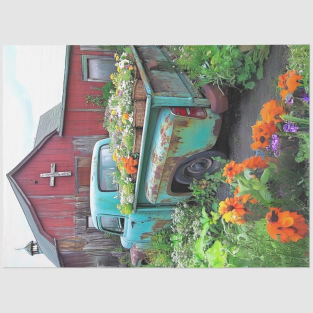 Papel De Seda Desligamento de Flores Azuis de Caminhão Rusty Vin (Frente )