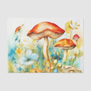 Papel De Seda Desligamento de flores selvagens e cogumelos