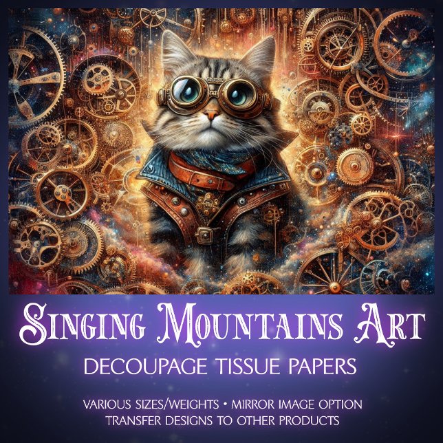 Papel De Seda Desligamento de Gato Steampunk Fantasy Cósmico (Criador carregado)