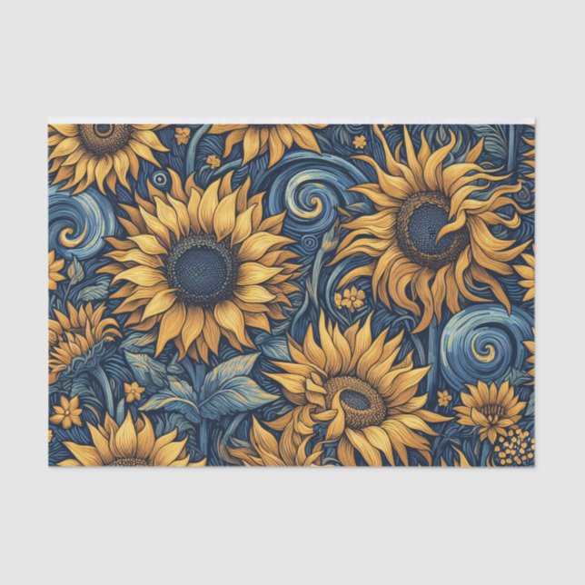 Papel De Seda Desligamento de Girassóis Amarelo e Azul (Frente )