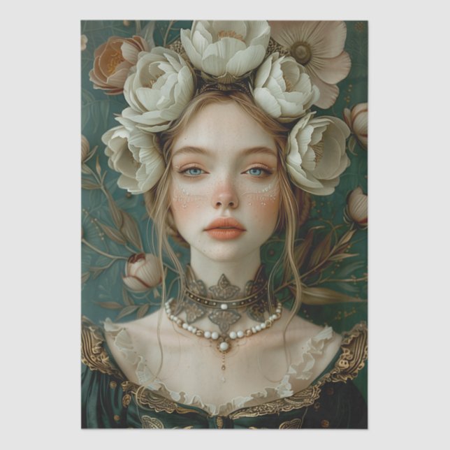 Papel De Seda Desligamento de Lady Floral Headdress na Era Vitor (Frente )