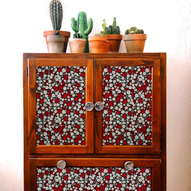 Papel De Seda Desligamento de Padrão das Flores Vermelhas, Branc (Criador carregado)