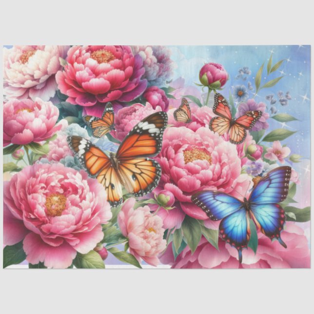 Papel De Seda Desligamento de Pastel de Florais e Borboletas (Frente )