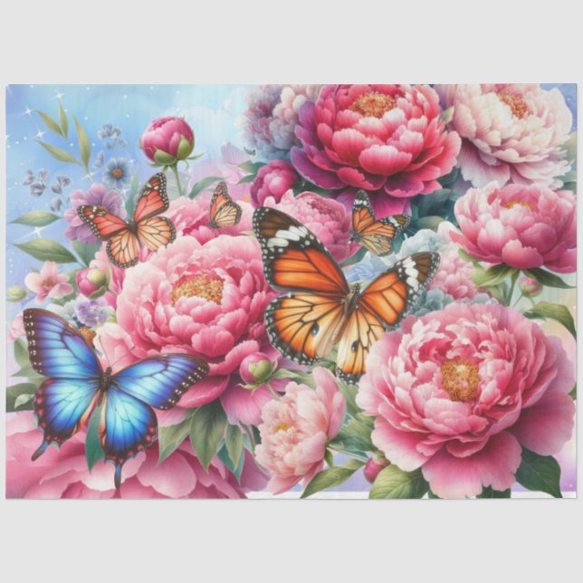 Papel De Seda Desligamento de Pastel de Florais e Borboletas (Frente )