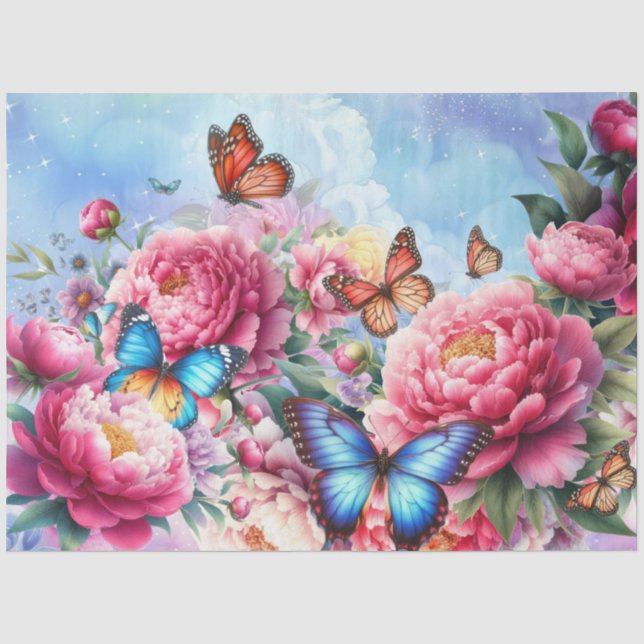 Papel De Seda Desligamento de Pastel de Florais e Borboletas (Frente )