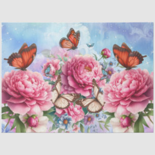 Papel De Seda Desligamento de Pastel de Florais e Borboletas