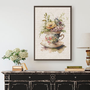Papel De Seda Desligamento de Vintage Teacup e Watercolor Floral