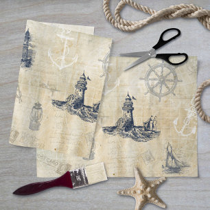 Papel De Seda Desligamento do Farol Náutico de Vintage