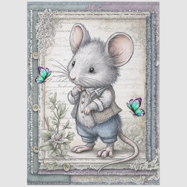 Papel De Seda Desligamento do mouse Faux Denim & Lace Fantasy (Frente )