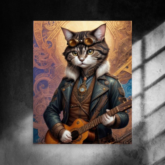 Papel De Seda Desligamento - Gato Steampunk com óculos e violão  (Criador carregado)