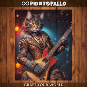 Papel De Seda Desligamento - Gato Steampunk tocando guitarra -