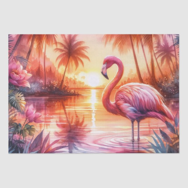 Papel De Seda Desligamento Tropical Flamingo Cor-de-Rosa (Frente )