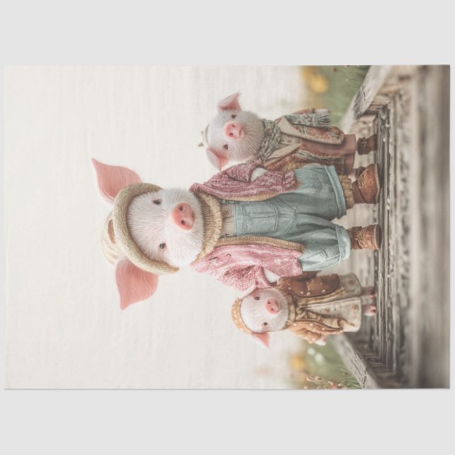 Papel De Seda Desligar a família Whimssic Mama Pig & Piglets (Frente )