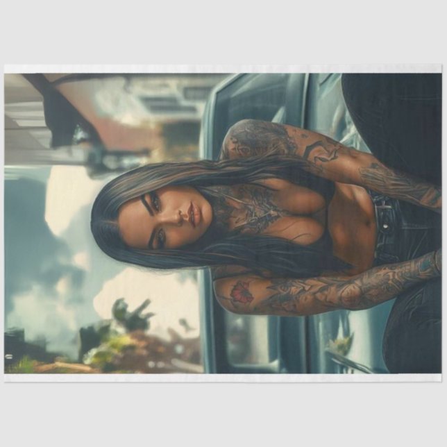 Papel De Seda Desligar Carro Clássico e Poster Chic Tatuado (Frente )