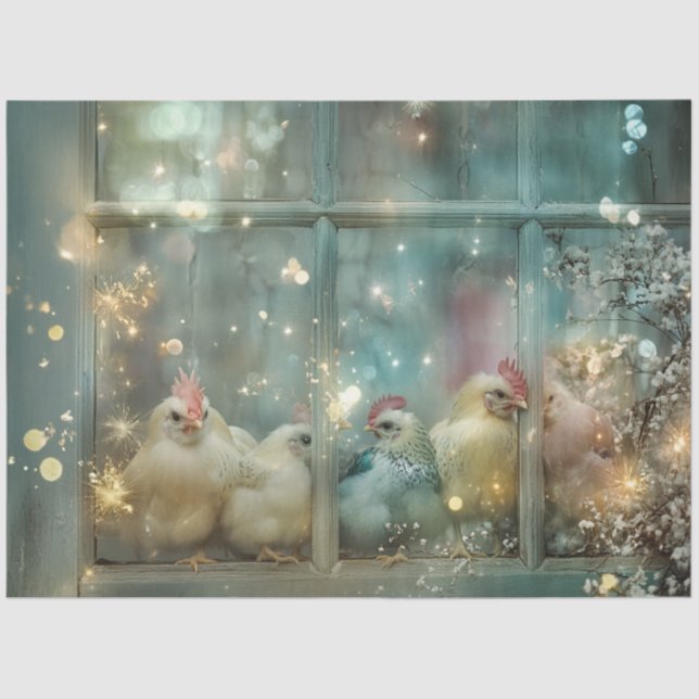 Papel De Seda Desligar Galinhas do Pastel Whimsical em Windowsil (Frente )