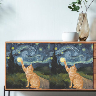 Papel De Seda Desligar Gogh Gatinho Starry Night Cat