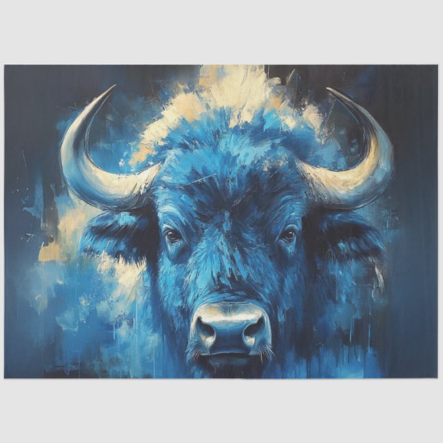 Papel De Seda Desligar pintura Contemporânea Blue Bison (Frente )