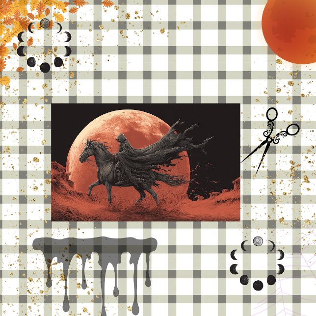 Papel De Seda Desligar Skelton Black Red Moon Rider Halloween (Criador carregado)