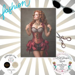 Papel De Seda Desligar Vintage Redhead Woman Red Corset