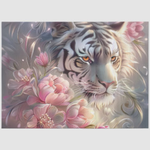Papel De Seda Deslumbrante Decoupage Floral de Tigre Branco Eleg