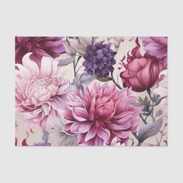Papel De Seda Deslumbrante Matriz de Grandes Flores Botânicas (Frente )