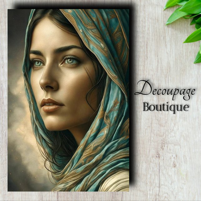 Papel De Seda Desmontagem de Retrato Turquesa (Turquoise Portrait Decoupage Tissue Paper)